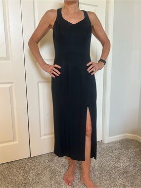 Classic Black Sleeveless Midi Dress with Side Slit